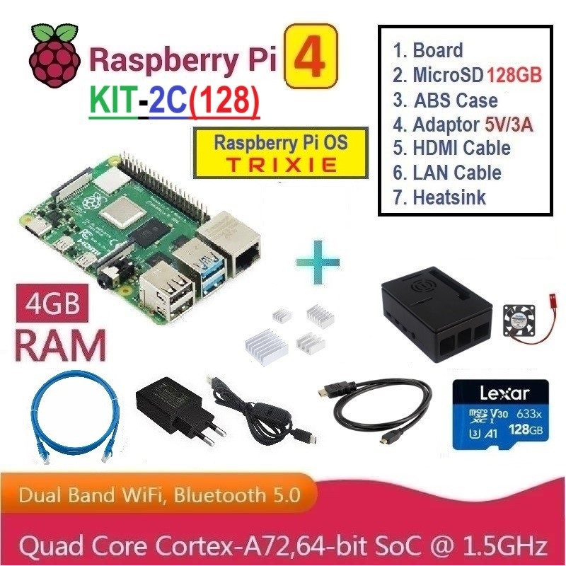 KIT-2C(128)  Raspberry Pi 4 (4GB RAM) - Complete SET (MicroSD 128GB)